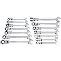 Jeu de cl&eacute;s &agrave; 12 pans et 72 dents, T&ecirc;te articul&eacute;e/Combinaison &agrave; cliquet, 14 morceaux, Imp&eacute;rial et m&eacute;trique Helyx Safety & Industrial Supplies