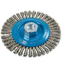 Brosse &agrave; fils &eacute;troits nou&eacute;s et torsad&eacute;s, Dia. 5", Fils 0,02", Arbre 5/8"-11, Aluminium/Acier inoxydable Helyx Safety & Industrial Supplies