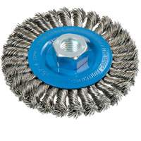 Wide Knotted Wire Wheel Brush, 4-1/2" Dia., 0.02" Fill, 5/8"-11 Arbor, Aluminum/Stainless Steel Helyx Safety & Industrial Supplies
