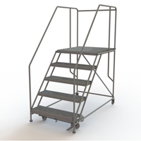 Mobile Work Platform, Steel, 5 Steps, 50" H, 36" D, 36" Step, Serrated Helyx Safety & Industrial Supplies