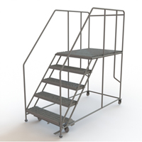 Mobile Work Platform, Steel, 5 Steps, 50" H, 48" D, 36" Step, Serrated Helyx Safety & Industrial Supplies