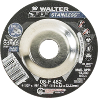 Depressed Centre Grinding Wheels - Stainless Type 27, 4-1/2" x 1/8", 7/8" Arbor, Type 27 Helyx Safety & Industrial Supplies