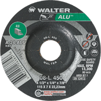 Aluminium Depressed Centre Grinding Wheels, 4-1/2" x 1/4", 7/8" Arbor, Type 27 Helyx Safety & Industrial Supplies