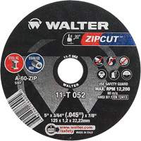 Meule &agrave; tronçonner Zipcut, 5" x 3/64", Arbre de 7/8", Type 1, Oxyde d'aluminium, 12 200 Tr/min Helyx Safety & Industrial Supplies