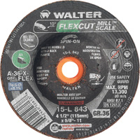 FLEXCUT MILL SCALE Grinding Wheel, 4-1/2", 36 Grit, Aluminum Oxide, 5/8"-11, 13300 RPM, Type 29 Helyx Safety & Industrial Supplies