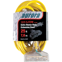 Vinyl Extension Cord with Light Indicator, Outdoor, SJTOW, 12/3 AWG, 15 A, 3 Outlet(s), 25' Helyx Safety & Industrial Supplies