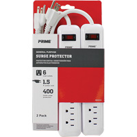 Surge Protector 2-Pack, 6 Outlets, 400 J, 1875 W, 1.5' Cord Helyx Safety & Industrial Supplies