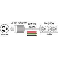 Generator Extension Cord with Tritap, STW, 10 AWG, 3 Outlet(s), 25' Helyx Safety & Industrial Supplies